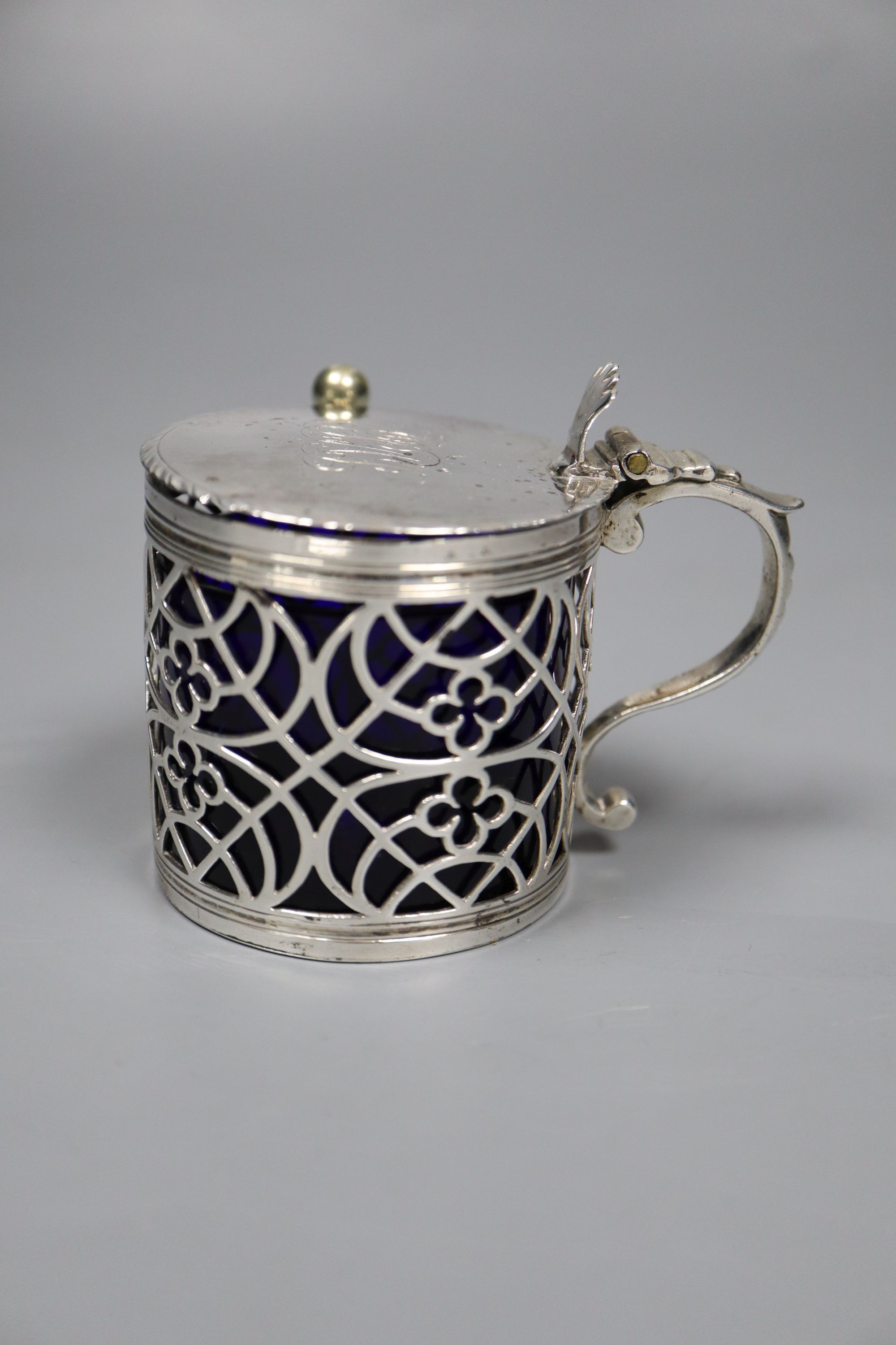 A George III pierced silver drum mustard, with engraved initials, Burrage Davenport, London, 1771, 70mm, 91 grams,